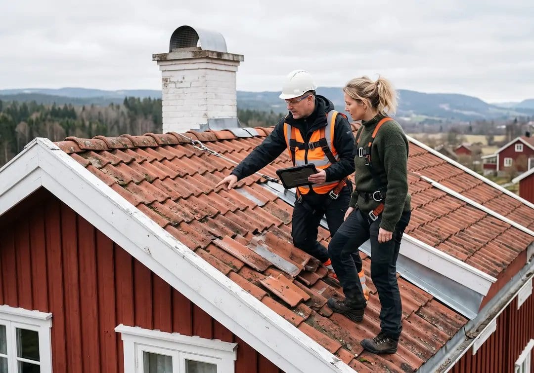 Besiktningsman och kund på taket